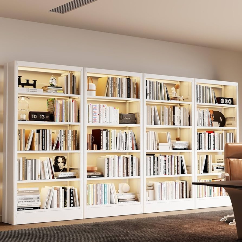 Bookshelf, Integrated Lighting Metal Minimalist Library Case