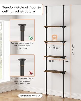 Bookshelf Tension Rod Four Tier Narrow Space Shelving Industrial
