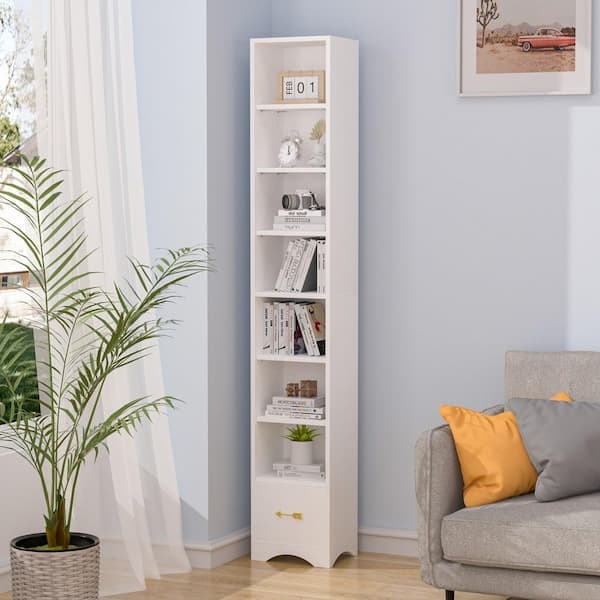 Bookshelf Ultra Slim Arched Kickplate Bottom Drawer Gold Hardware Modern