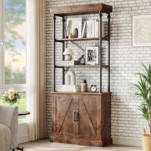 Bookshelf with Cabinet Farmhouse Rustic Wood X-Brace Doors