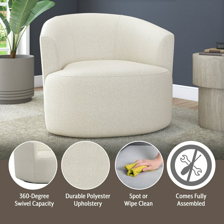 Boucle Barrel Chair: Swivel Accent that Comes Fully Assembled