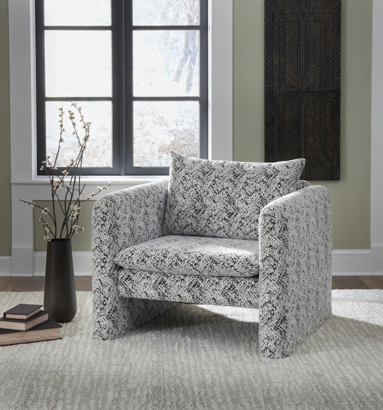 Boxy Accent Chair Contemporary Silhouette Mottled Texture