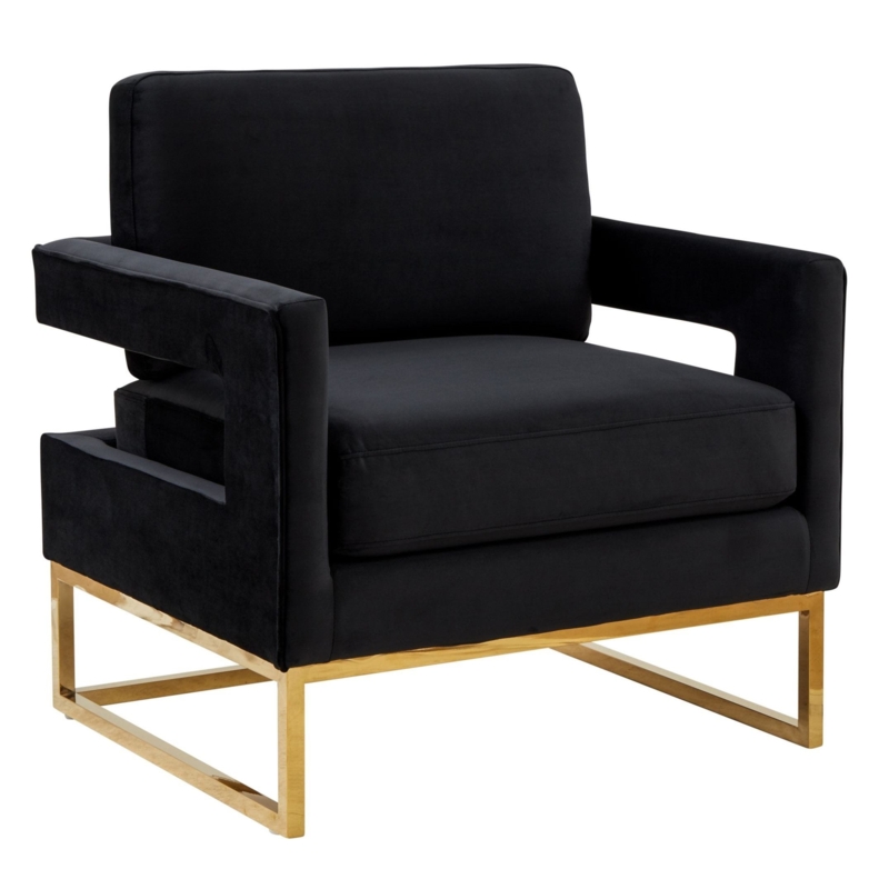 Boxy Accent Chair with Unique Geometric Cutout Arms and Polished Base