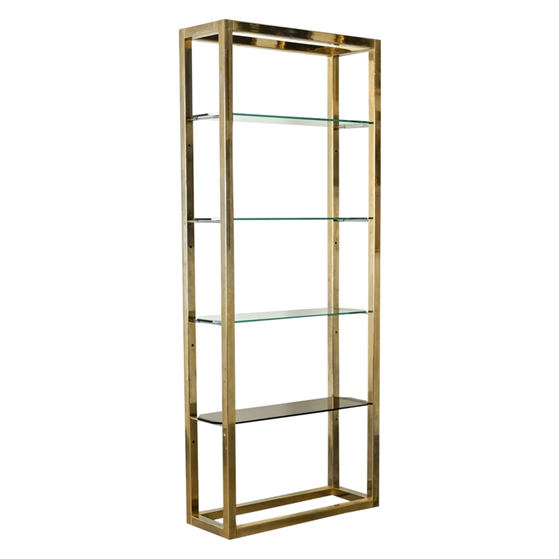 Brass Etagere with Five Glass Shelves in Hollywood Regency Style