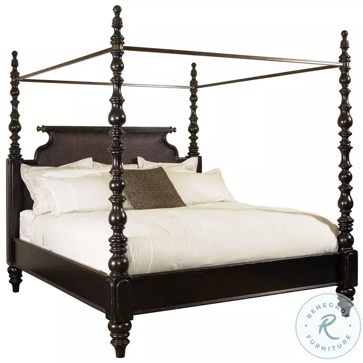 British Colonial Canopy Bed Bobbin Turned Posts Woven Headboard