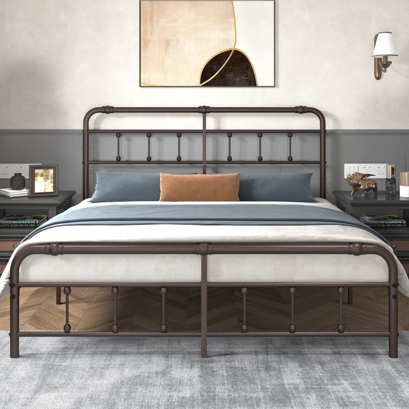 Bronze Metal Bed Frame with Spindle Headboard & Footboard Details