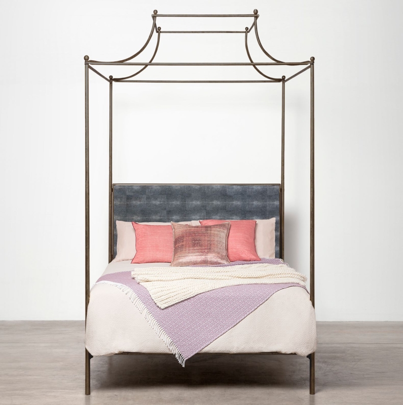 Bronze Metal Pagoda Canopy Bed with Tiered Top Structure