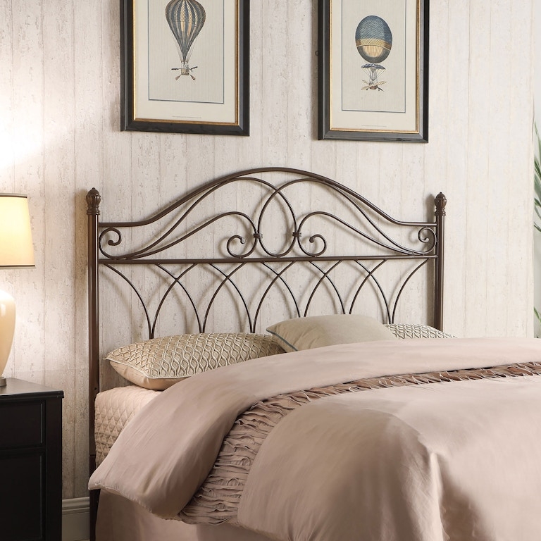 Bronze-Toned Metal Headboard Arched Open Scrollwork Frame
