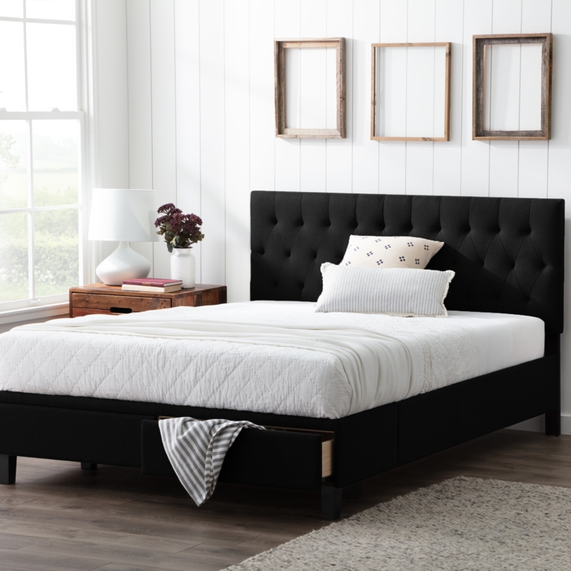Brookside California King Black Tufted Platform Bed Storage with Headboard  at