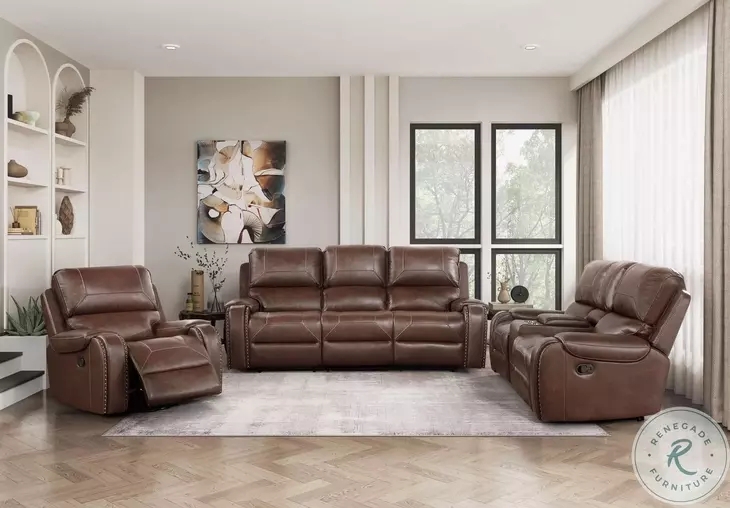 Brown 3 Piece Reclining Living Room Set Console Loveseat