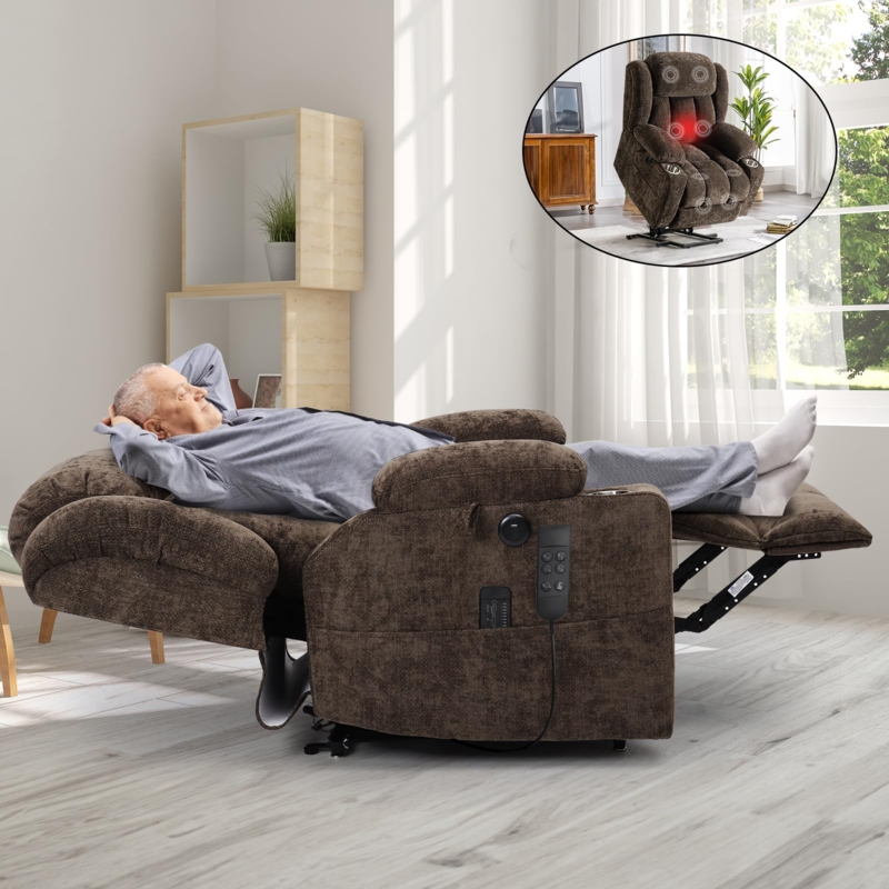 Brown Dual Motor Lift Recliner with Lay Flat Position