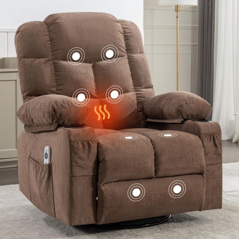 Brown Fabric Massage Rocker Recliner with Heat Function