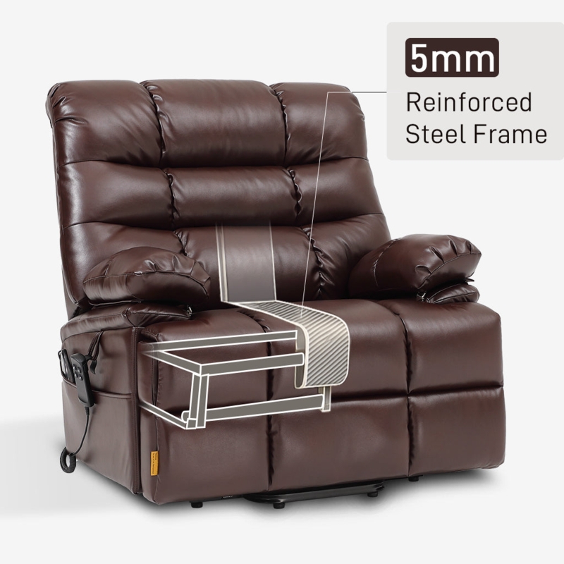Brown Leather Lift Chair with Reinforced Steel Frame and Remote Control