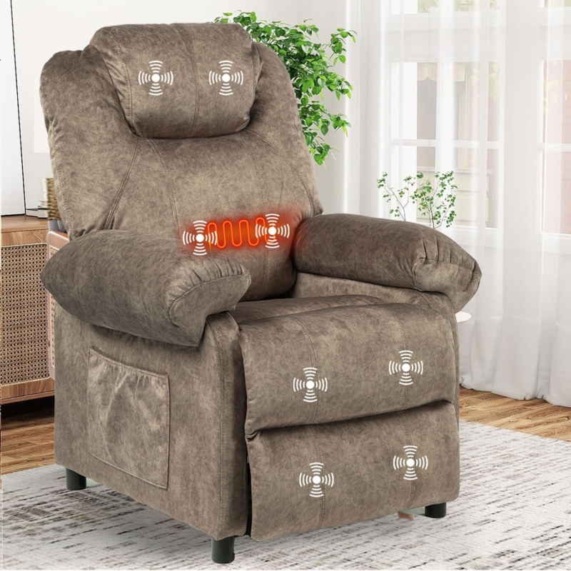 Brown Massage Recliner With Overstuffed Arms And Heat