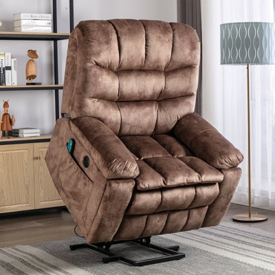 Brown Power Lift Chair Microfiber Channeled Back Cushioning