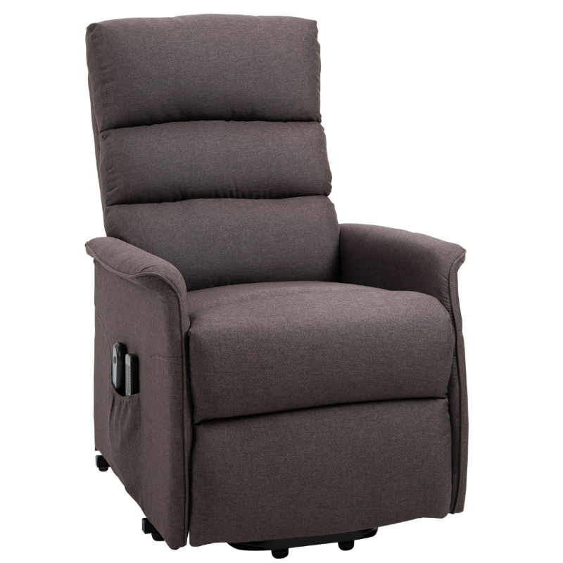 Brown Power Lift Recliner Linen Fabric Three Tier Back Support