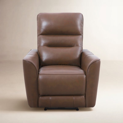 Brown Recliner Leather-Like, Horizontal Channel Tufting & Track Arms