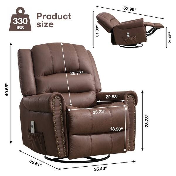 Brown Rocking Recliner With Nailhead Trim And Swivel Base