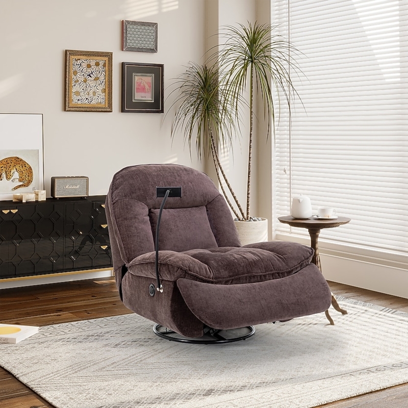 Brown Swivel Recliner with Integrated Phone Holder