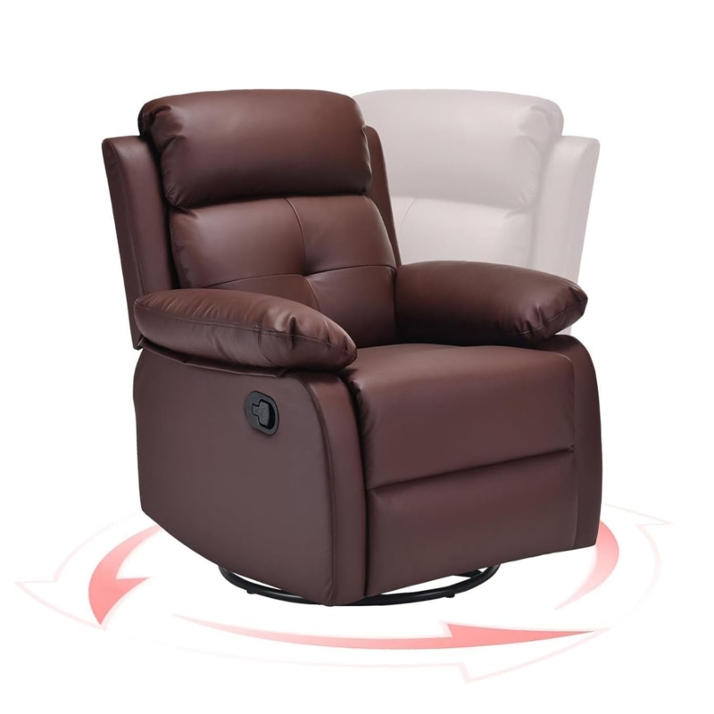 Brown Swivel Rocker Recliner with Overstuffed Arms
