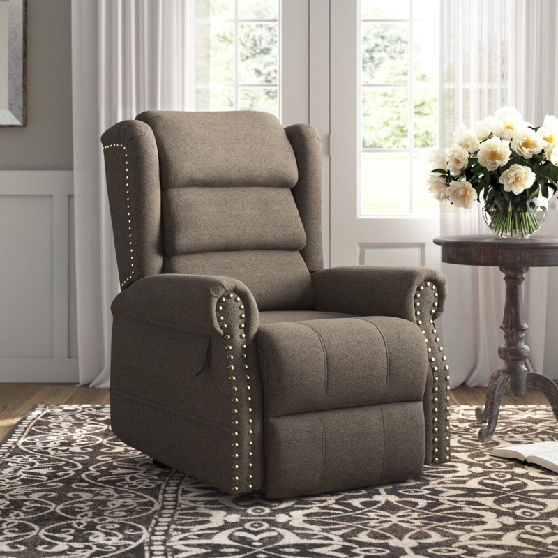 Brown Wingback Power Lift Recliner with Tiered Backrest