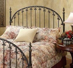 Brushed Bronze Metal Headboard Arched Fleur-De-Lis Spindles