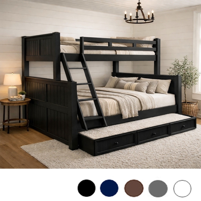 Bunk Bed Black Twin Over Full Configuration With Pull Out Trundle