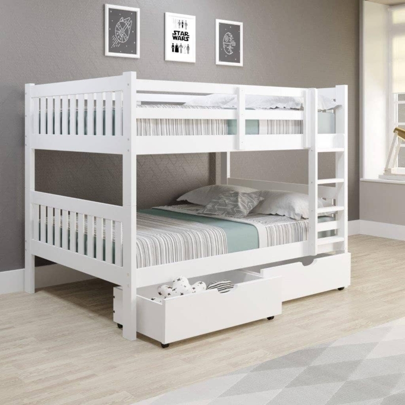 Bunk Bed Full Over Full White Storage Stairs Underbed Drawers