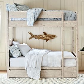 Bunk Bed in Weathered White Finish featuring Underbed Storage Drawers