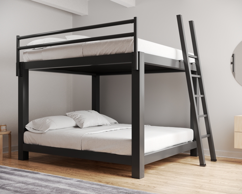 Bunk Bed King Over King Charcoal Metal Frame Industrial Minimalist Style