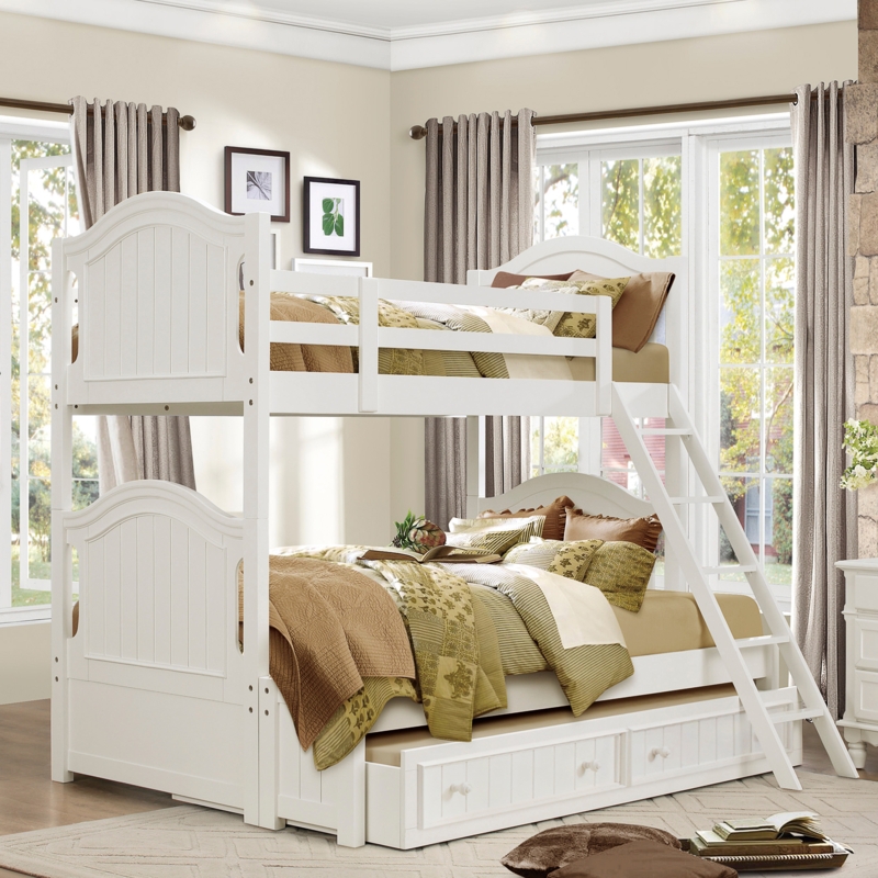 Bunk Bed Twin Over Full Arched Beadboard Paneling with Trundle