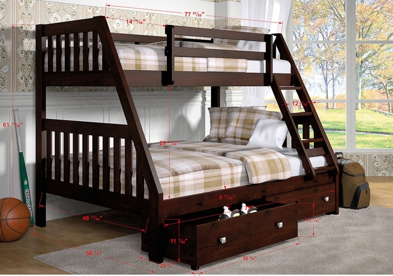 Bunk Bed Twin Over Full Dark Wood Integrated Storage Drawers