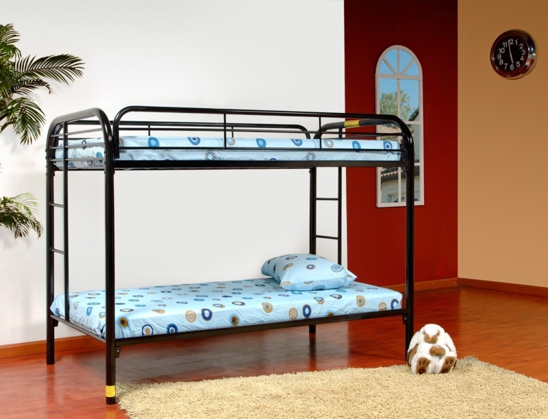 Bunk Bed Twin Over Twin Matte Black Metal Slatted Rails Industrial Style