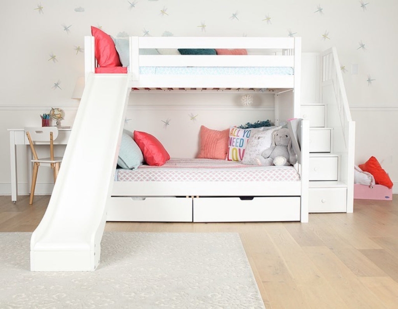 Bunk Bed with Integrated Slide, Safety Handrails, Scandi Style