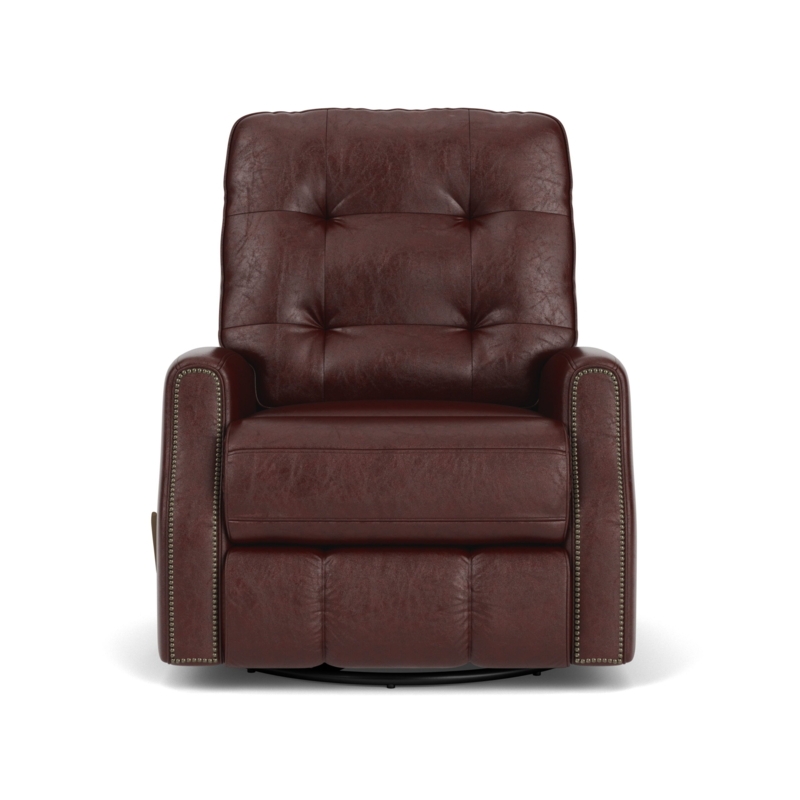 Burgundy Leather Swivel Glider Recliner, Button Tufted Nailhead