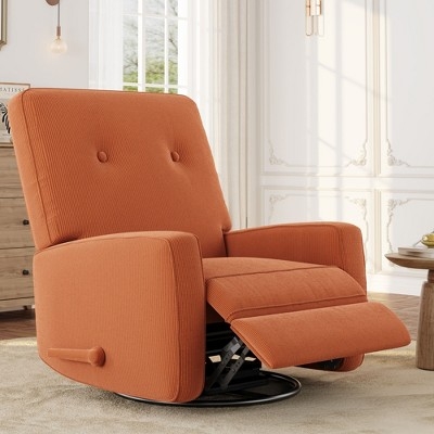 Burnt Orange Swivel Recliner with Ribbed Fabric & Tufted Back