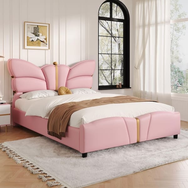 Butterfly Shaped Headboard Platform Bed with Footboard