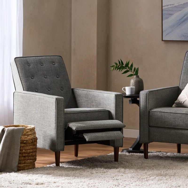 Button Tufted Mid Century Recliner with Manual Push Back Mechanism