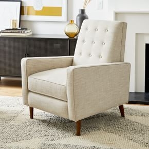Button Tufted Recliner Beige Velvet Push Back Tapered Legs