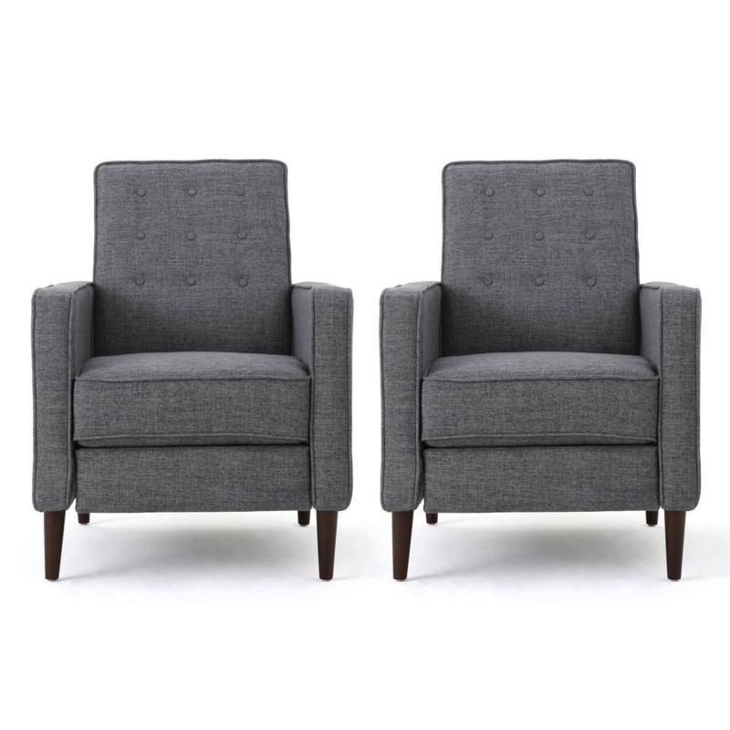 Button Tufted Recliners Set of 2 with Tapered Legs and Fabric Upholstery