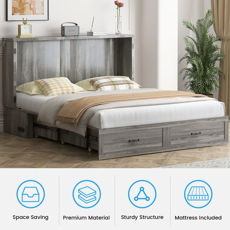 Cabinet Murphy Bed with Integrated Storage Drawers on Casters