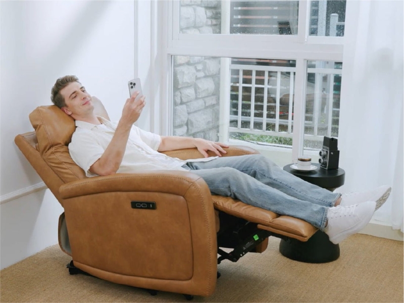 Camel Power Recliner With Adjustable Headrest And Extended Footrest