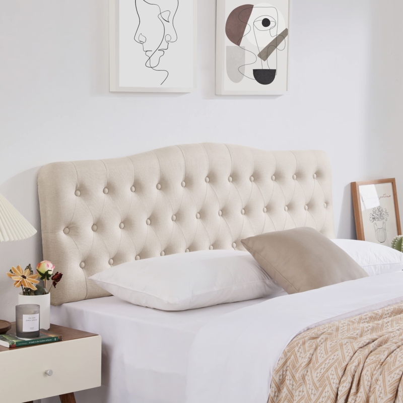 Camelback Headboard in Cream with Deep Diamond Tufting