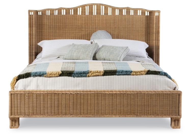 Camelback Wicker Bed Frame with Vertical Slat Accents