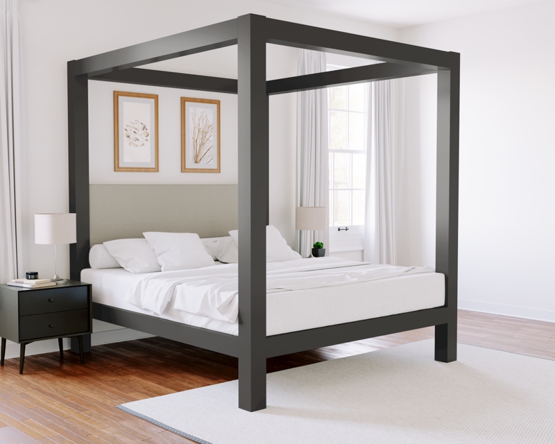 Canopy Bed Charcoal Frame Minimalist Headboard Matte Finish