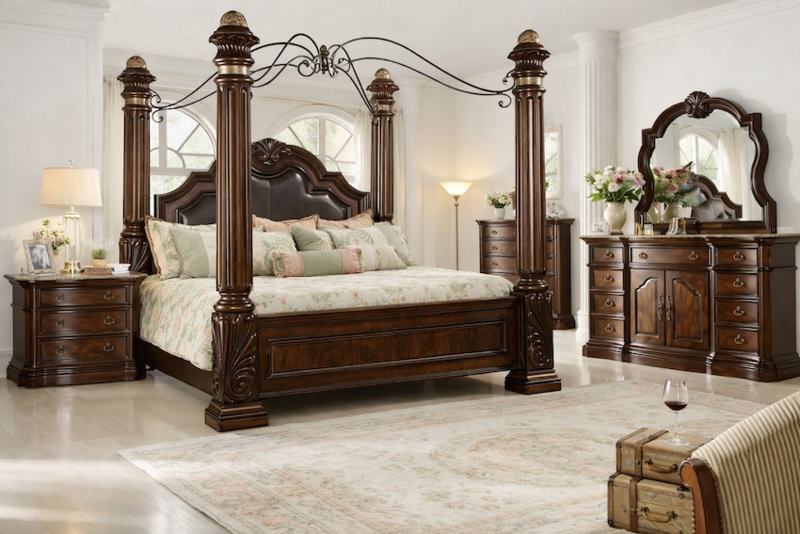 Canopy Bed Grand Estate Metal Scrollwork Fluted Poster Columns