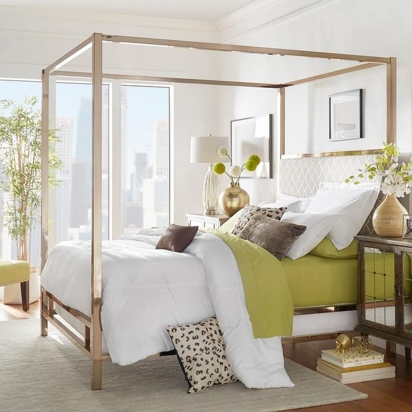 Canopy Bed in Champagne Gold Finish with Lattice Headboard