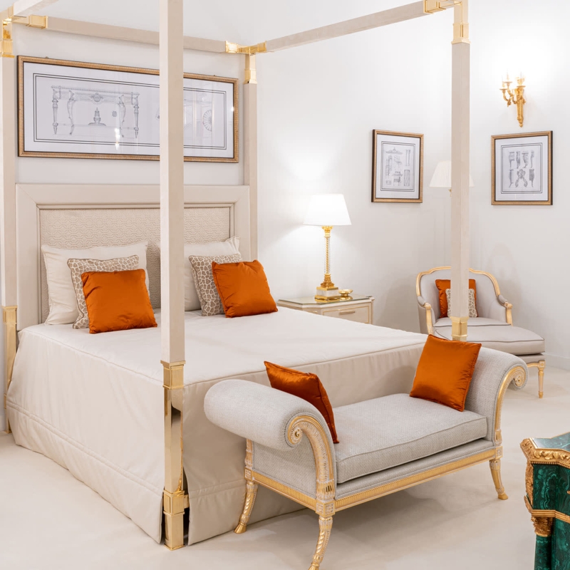 Canopy Bed Leather Wrapped Bronze Neoclassical Frame