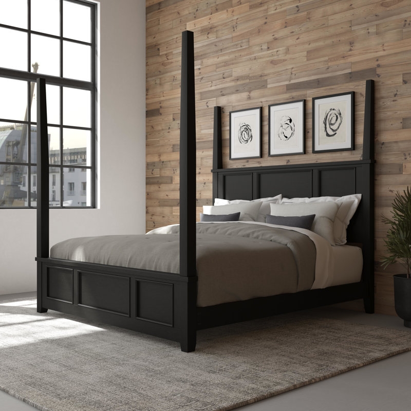 Canopy Bed Matte Black Metal Tapered Posts Modern Farmhouse Style
