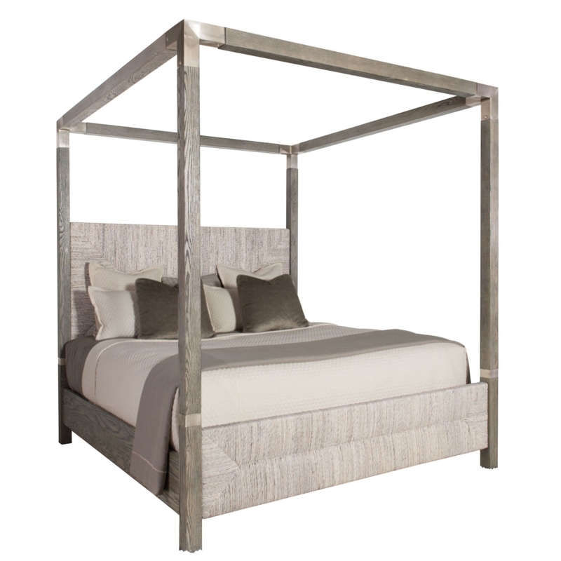 Canopy Bed Metallic Brackets, Textured Fabric Light Grey Frame